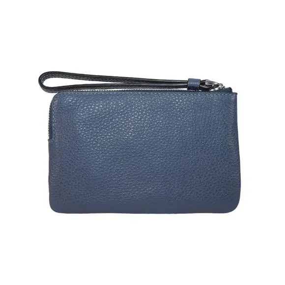 Coach Corner Zip Leather Wristlet Wallet – Navy Blue with Bold Red Script - NWT - Picture 2 of 7